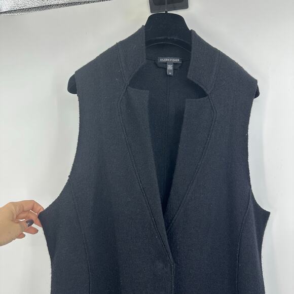 Eileen Fisher Size S Lightweight Boiled Wool Long Vest Responsible Wool Black - Picture 4 of 9